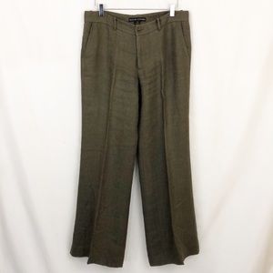 Ralph Lauren Black Label Wide Leg Linen Trousers Sz 12 Olive Green Herringbone